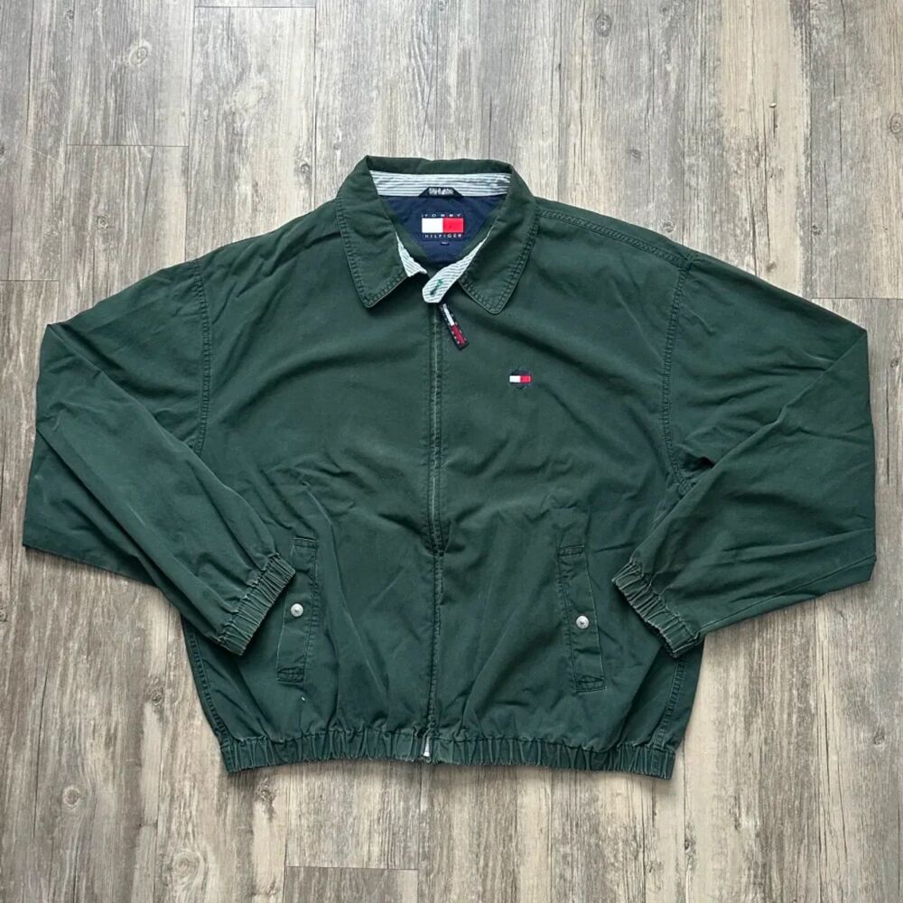 Vintage Tommy Hilfiger Hunter Green Harrington Work Jacket Size XL